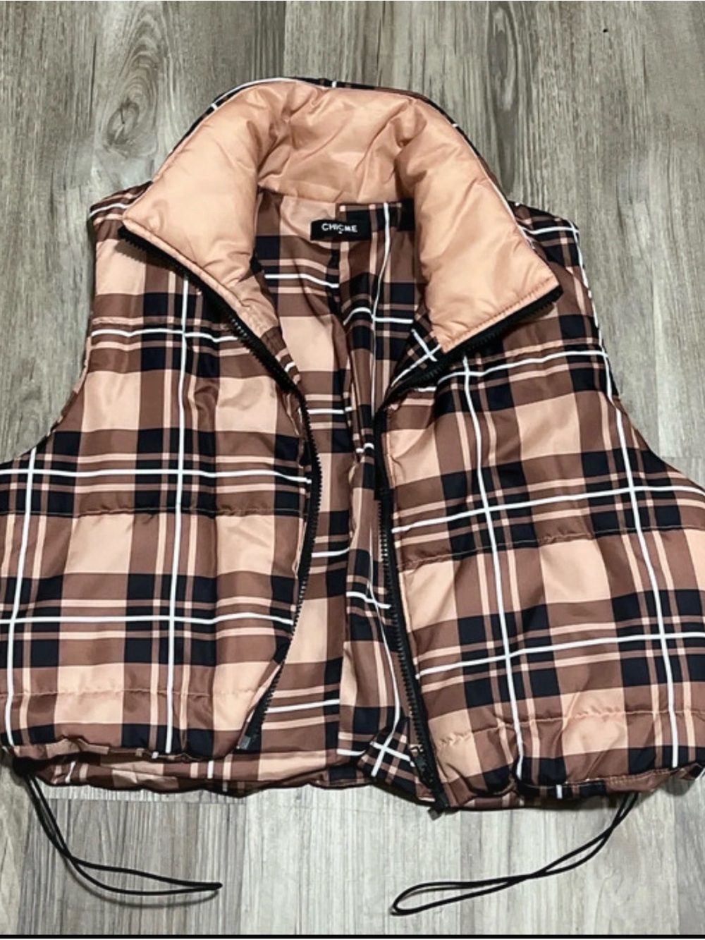 Plaid Quilted Puffer Vest by CHIC+ME